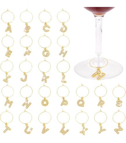 Ciondoli Per Bicchieri Da Vino Con Lettere - Set 52 Pezzi Con Anelli Per Feste E Eventi - Foto 12