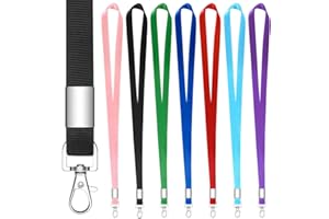 HOINYA Lanyard Neck Strap, 7 Pcs Office Lanyard Badge Lanyards with Metal Swivel Hooks Clips for holding a name badge, ID card or keys Red, Blue, Black, Sky Blue, Pink, Purple, Green