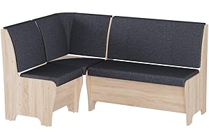 Rodnik Eckbank Tunis 150x120 cm, Sitzbank gepolstert, Truhenbank (Grau - Sonoma Eiche)