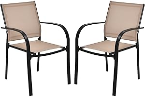 TANGZON Garden Dining Chairs, Set of 2/4 Outdoor Stackable Armchairs with Backrests, Lightweight Modern Accent Chairs for Patio Balcony Poolside Backyard (59 x 64 x 85cm, 2PCS, Brown)