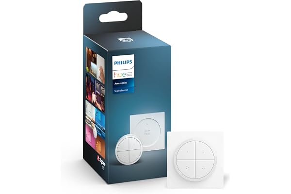 Hue Tap dial switch, portabel strömbrytare, vit | Philips Hue tillbehör, 4 knappar med programmerbara inställningar, vridhjul för smidig dimring, Zigbee, kräver Hue Bridge