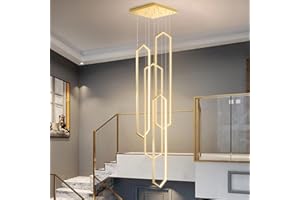 HYQJUNE LED Pendelleuchte Wohnzimmerlamp Aluminium Treppe Hängelampe Xuanguan Schlafzimmer Lampen Hängeleuchte Mit Fernbedienung Modern Dimmbar Höhenverstellbar Küche Esszimmerlampe(Gold,4 Lights-20x100cm)
