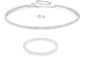 Eira Wen ® Silver Tennis Necklace Bracelet & Earring with Swarovski Crystal made in UK Hypoallergenic Jewellery set for women Crystal Jewllery Christmas Gifts for Her Mother Wife Girlfriend
