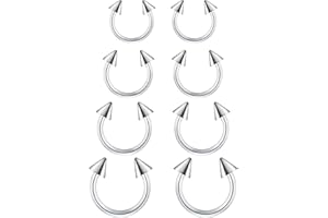 Funseedrr 8pcs Horseshoe Nose Lip Labret Ring Stainless Steel 16G 6/8/10/12mm Hoop Septum Tragus Helix Cartilage Earring Piercing Jewellery