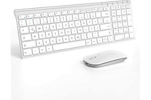 seenda Tastatur Maus Set Kabellos, Wiederaufladbare kleine Funktastatur mit Maus, Metall Tastatur für PC/Laptop/Smart TV, Leises Klicken & QWERTZ Layout, Weiß & Silber