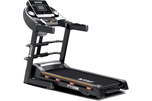 Fitkit FT100 Series (3.25HP Peak) DC-Motorized Treadmill (Inclination: Manual, Max Weight: 110 Kg) with Free At Home Installation and Connected Live Interactive Sessions by Onefitplus, Black