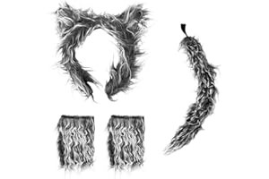 mefound 4Pcs Wolf Costume Accessory Set - Cute Animal Ears Tail and Gloves Cosplay Costume Adults Kids Accessory Fancy Dress Party