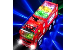Tcvents Fire Engine Toys, Truck Toys for Kid age 3-8, Bump and Go Firetruck with Flashing 4D Lights & Real Siren Sounds, Car Toy Birthday Gifts for 3 4 5-12 Years Old Boy