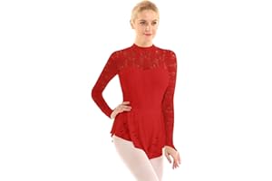 winying Femme Justaucorps Danse Classique Ballet Robe de Patinage Gymnastique Entraînement Dentelle Bodysuit Danse Jazz Latine Soirée Fête Manche Longue XS-XL