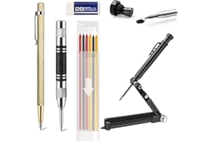 Hossom Narzędzie do rysowania stolarza, zestaw markerów, wielofunkcyjny, solidny ołówek ciesielski z temperówką i gumkami do ścierania, automatyczny marker do głębokich otworów, narzędzie stolarskie