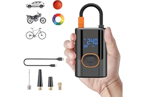 GlauStalos Compresor Aire Portátil, Inflador Eléctrico Hinchador 150 PSI, 4000mAh, Pantalla Digital, Linterna LED, Carga USB-C, Apto para Coche, Moto, Bicicleta, Patinete y Balones