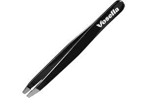 Vosella - Schräge Pinzette für Präzise Haarentfernung, Edelstahl, Made in Solingen - Black Onyx