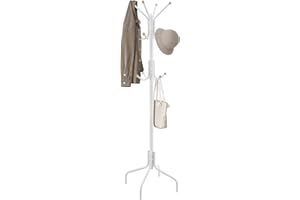 SONGMICS Coat Stand, Metal Coat Rack with 12 Hooks, 4 Legs, Hang Coats, Jackets, Hats, Bags, for Hallway Bedroom Office, White RCR031W01
