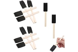 HETING-YQ 10 Pièces Pinceaux en Mousse, Pinceau Mousses de Peinture avec Manche en Bois, Pinceaux Éponges pour l'Acrylique, Art, Vernis, Artisanat