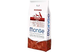 Monge Natural Superpremium Adult, per Cani per Tutte Le Razze (Cibo Secco con Agnello, Riso e Patate, Molto Ricco di Fibre e vitamine, 12 kg)