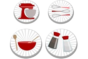 Walarky Kitchen Utensil Pattern Round Metal Hob Covers 4-Piece Stove Plate Cooker Hob Covers for Cookers Top Burner Protector Kitchen Cookware Accessories Modern Cooktop Kitchen Decor