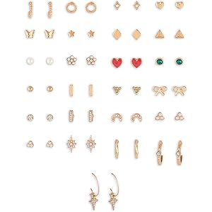 Zaveri Pearls Set of 25 Gold Tone Classy Contemporary Studs & Hoop Earrings For Women-ZPFK14668