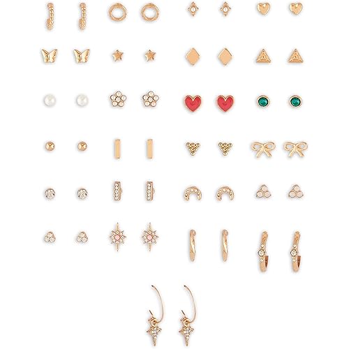 Zaveri Pearls Set of 25 Gold Tone Classy Contemporary Studs & Hoop Earrings For Women-ZPFK14668