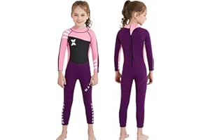 NATYFLY Neoprenanzug Kinder 2.5mm Neopren Thermal Badeanzug Jungen Mädchen Lange/Kurze Ärmel Tauchanzug Zurück Reißverschluss Einteilige Badebekleidung