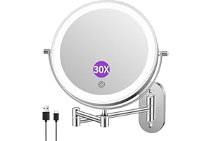 FUNTOUCH Lusterko kosmetyczne z podświetleniem, 1 x 20 x lustro powiększające, montaż ścienny, możliwość ściemniania, 3 kolory, ekran dotykowy, obracane o 360°, lusterko do makijażu do łazienki