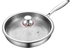 JIABAOZ Padella in Titanio Puro con Coperchio, Padella Titanio Martellato Antiaderente, Pentole Outdoor Puro Induzione, Riscaldamento Uniforme per Ogni Cucina (30CM,With Lid)