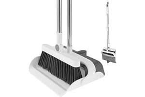 MAMAMAX Balai et Pelle à Poussière à Manche Long 95cm Ensemble Balai et Pelle à Poussière Verticale Rotatif à 180 ° avec Dents Balayette et Pelle à Balai pour Maison Bureau (95cm)