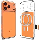 Spigen iPhone 17 Pro ile Uyumlu MagSafe Kılıf Ultra Hybrid T Mag Fit Glossy Kamera Kontrol Sararmaya Dayanıklı Turuncu Şeffaf