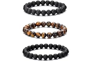 MOROTOLE Armband Herren, 8 mm Tigerauge Armband Lavastein Perlenarmband Set Naturstein Perlenarmbänd Herren Stretch Männer Armbänder Schmuck Geschenke für Männer