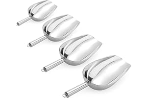 Jucoan 4 Pack Food Ice Scoop, 8oz, 12oz, 16oz, 24oz Stainless Steel Scoop, Heavy Duty Utility Scoop for Multi-Purpose Use, Candy Popcorn Flour Metal Scoop, Kitchen Bar Party Wedding, Dishwasher Safe