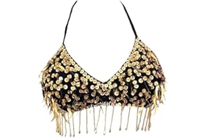 ROPA DE ARABIA Top Sujetador de Danza del Vientre y estilo Tribal con lentejuelas y lentejuelas alargadas