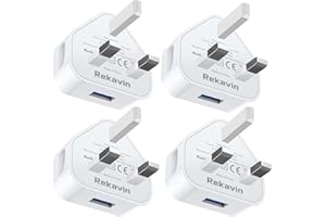 Rekavin 4 Pack USB Plug, USB Charger Plug Wall Plug Adaptor UK Power Adapter Mains Charge Head Socket 5V/1AMP Multipack Single Port Charging for iPhone 14 13 12 11/10/Xs/XS Max/XR/X/8/7/6 Plus/5/4