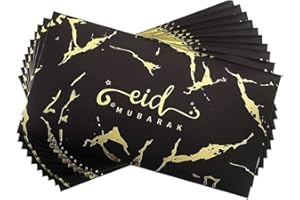 AL-MUALLIM BOOKS Eid Mubarak Money Wallets Envelopes - Eidi Gift Gold Foiled - Pack of 10 (Black & Gold Marble with Foil)
