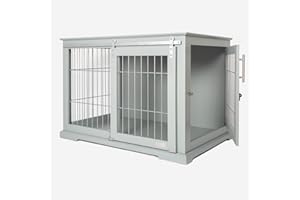Lords & Labradors Wooden Sliding Door Dog Crate (Grey) | Dog Crate Furniture | Suitable for All Breeds & Sizes | Dog Crate Bed & Cushion | Dog Kennels with Door | Sliding Door Crates for Dogs
