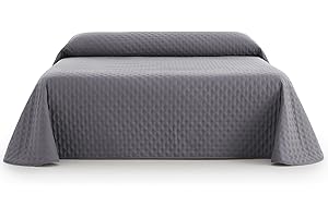 Sanelitex | Colcha de Cama Habitat | Color Gris | Cama de 80-90 | Reversible | Tacto Extrasuave | Hecho en España