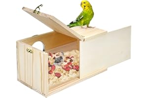 CooShou Parakeet Nesting Box Cockatiel Nesting Natural Pine Bird Nest Bird Breeding Box House Acrylic Transparent Bird Box with Detachable Wooden Board for Lovebirds Cockatiel Budgie Conure Parrot S