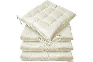 CB CASABELLA Casabella Pack of 4 Seat Pad for Dining Chair Garden Kitchen Chair Cushion With Tie On_9 Stitch_Ivory Indoor/Outdoor Comfortable chair pads for Kitchen seat pads 9 stitch cushions