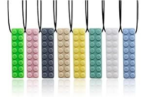GNAWRISHING Chew Necklaces for Sensory Kids 8Pcs Brick Diamond Shape Sensory Chewy Toys for Autism Girl and Boy, ADHD Toddler, Adult