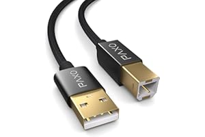 PAXO 5m Nylon USB Druckerkabel, schwarz, USB A Stecker auf USB B, Ladekabel, Datenkabel, Goldstecker