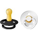 Tétine BIBS COLOUR, lot de 2, Caoutchouc Naturel, Tétine danoise en forme de cerise. Sans BPA. (Black / White, Taille 2 (6-18