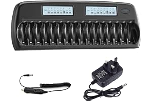 Palobatteryuk NC31 CITYORK 16 Bays/Slots Smart Battery Charger,AA,AAA,Ni-MH,Ni-CD Rechargeable Batteries Charger with Intelligent LCD Display & Discharging and Built-in IC Protection,Black