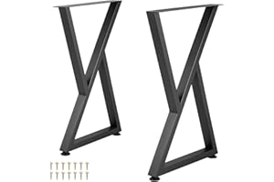 VEVOR Pieds de Table en métal, 71,1x45,7 cm, Pieds de Bureau, Lot de 2, Pieds de Meubles Forme Z, Pieds de Table Basse, Bricolage à Domicile pour Table à Manger avec Protections de Sol en Caoutchouc