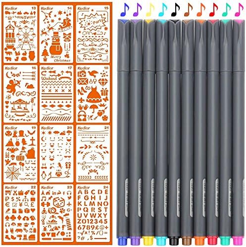 Bullet Journal Accessories,12 Pieces Planner Stencils and 10 Pieces Bullet Journal Pens for Kids DIY Drawing on Scrapbook