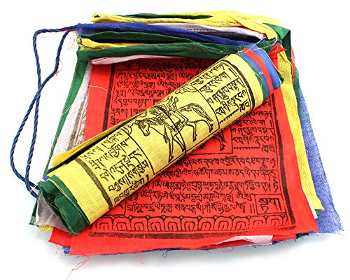 Yakeba | Tibetische Gebetsfahne - 5,00 Meter | 20 Fähnchen (je 21x25cm) | 100% Baumwolle | traditioneller Holzmodeldruck