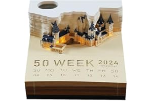 ‎FULLUKY 3D kalender Abreißen 2024,3D-Notizblock mit Licht und Stifthalter,2024 Tischkalender-Notizblock, DIY-Notizen,3D-Haftnotizen,kreatives Papierskulptur-Bastel-DIY-Geschenk (01-Kalender)
