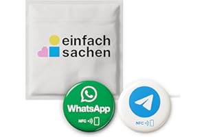 EINFACHSACHEN Juego de mezcla: 1 x Whatsapp y 1 x Telegram NFC – Autoprogramable – Comunicación sin contacto con el cliente – Pegatinas de mensajería para proveedores de servicios, eventos, estudios – Ø 3 cm