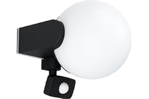 EGLO Zewnętrzna lampa ścienna Rubio, lampa zewnętrzna z czujnikiem ruchu, czujnik zmierzchowy, odlew aluminiowy w kolorze czarnym, tworzywo sztuczne w kolorze białym, lampa zewnętrzna E27, IP44