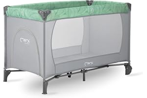 Momi Lettino da viaggio BELOVE, per bambini fino a 15 kg di peso corporeo, L 65 x L 125 x H 78 cm (pieghevole 21 x 23 x 80 cm), lettino da viaggio per bambini con materassino, 2 ruote