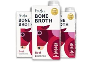 FREJA Caldo de Huesos de Res | Alimentados con Pasto | Colágeno, Proteínas y Aminoácidos | Bajo en Hidratos | Cetogénico, Sin Gluten | Líquido Transparente | Ni Cubos ni Polvo ni Concentrado | 3 x 500ml