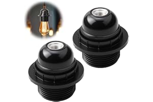 CVMGO 2PCS Edison Screw ES E27 Lamp Holder Light Bulb Pendant Socket Deco E27 Screw Lampholder Fitting in Black Ceiling Table Lamp Fittings with 10mm Threaded Entry with Shade Lampshade Ring Energy Class A