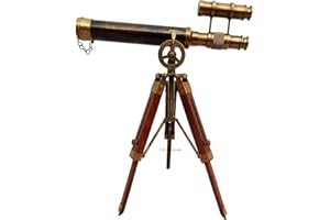 US HANDICRAFTS Double Barel Victorian London (1915) 14" Brass Telescope On Tripode Stand Antique Home Decor Table Top.